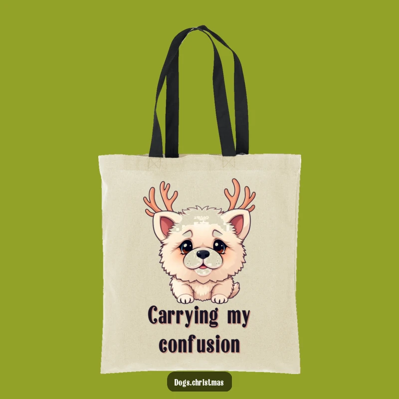 Funny Antler Dog Tote Bag: Confused Canine Style, Holiday Shopping Gift