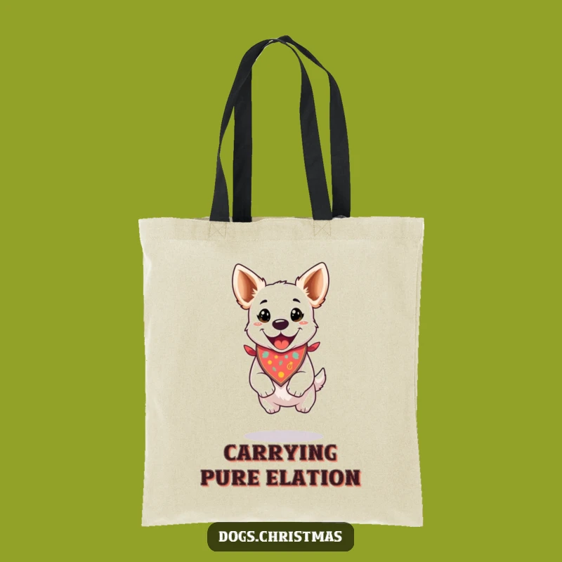 Funny Dog Tote Bag: Happy Jump Celebration, Festive Bandana Style Gift