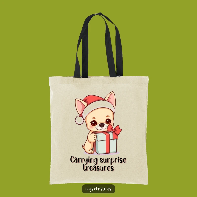 Funny Kawaii Chihuahua Santa Tote Bag - Festive Gift Curiosity Carrier