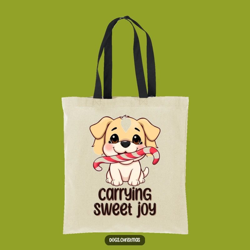 Funny Dog Candy Cane Tote Bag: Carry Sweet Smiles with This Pup