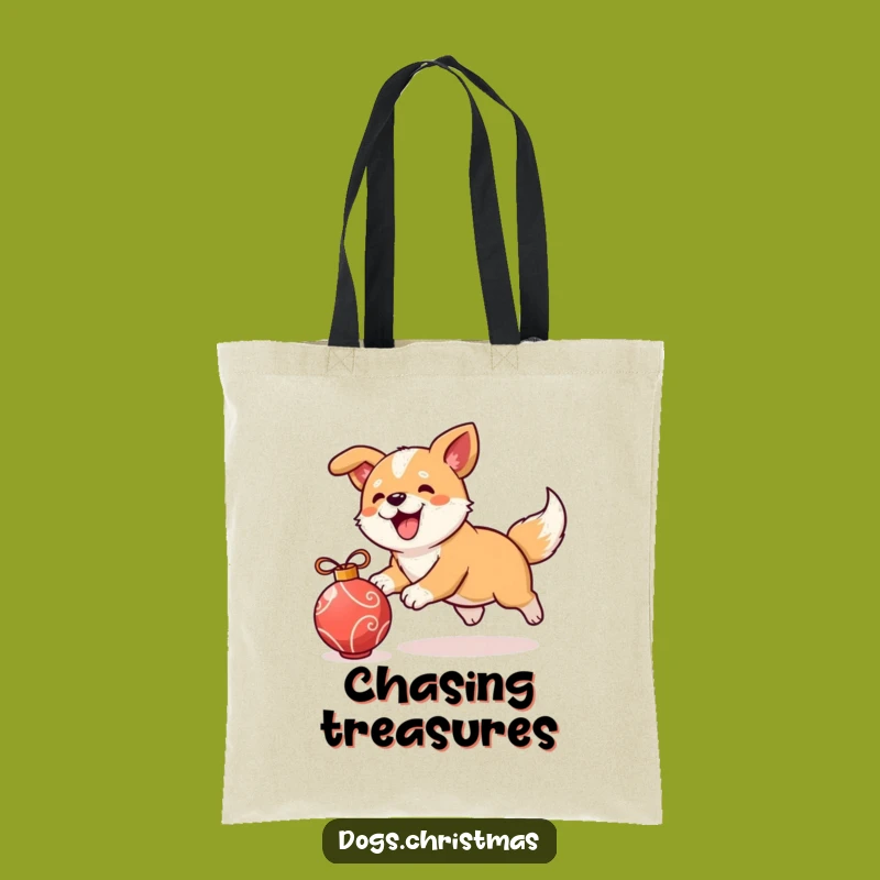 Funny Christmas Dog Tote Bag, Ornament Chase Pup, Stylish Holiday Gift