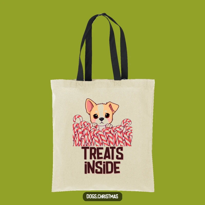 Funny Dog Candy Cane Tote Bag - Curious Pup Sweet Treat Accessory