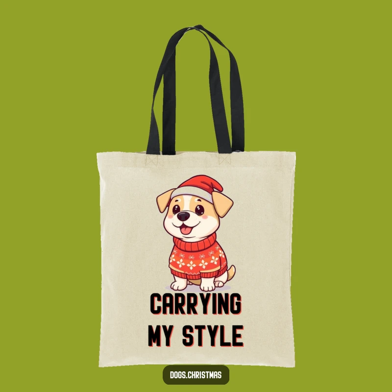 Funny Dog Christmas Sweater Tote Bag: Proud Pup Holiday Carryall