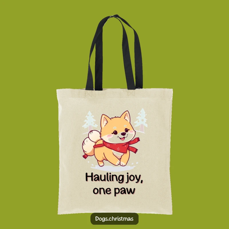 Funny Kawaii Shiba Inu Snow Tote Bag: Your Hilarious Festive Companion for Errands!
