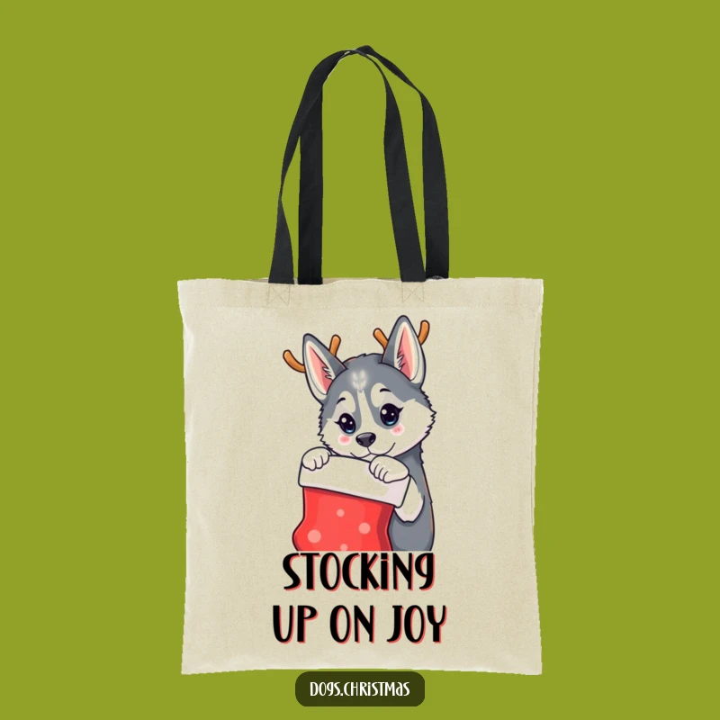 Funny Husky Reindeer Tote Bag - Curious Christmas Dog Accessory Gift